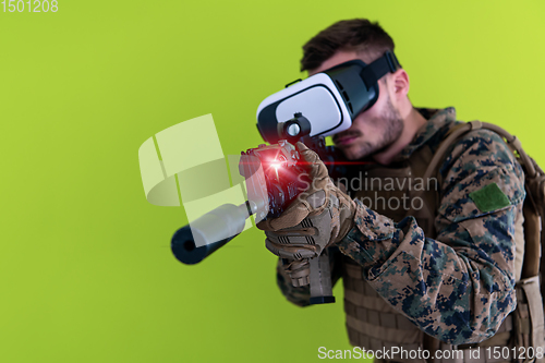 Image of soldier virtual reality green background