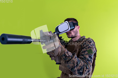 Image of soldier virtual reality green background