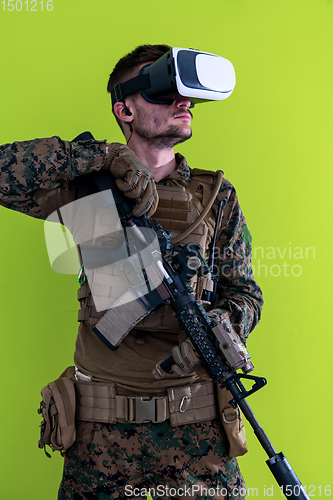 Image of soldier virtual reality green background