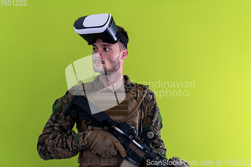 Image of soldier virtual reality green background