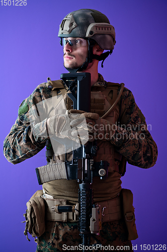 Image of modern warfare soldier purple backgorund