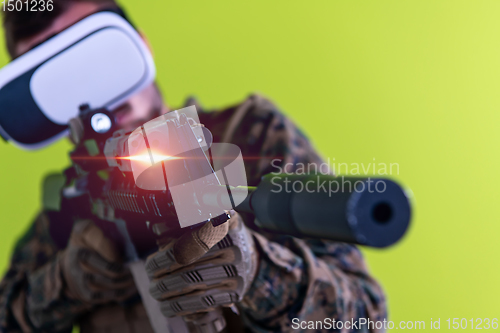 Image of soldier virtual reality green background