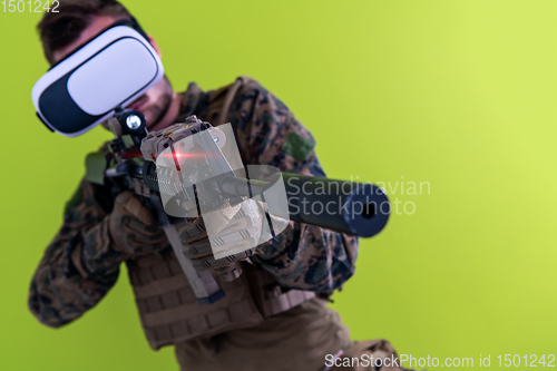 Image of soldier virtual reality green background