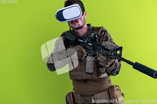 Image of soldier virtual reality green background