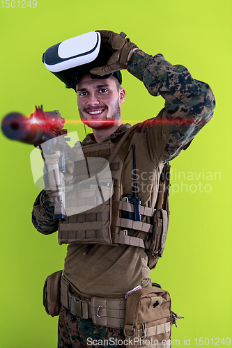 Image of soldier virtual reality green background