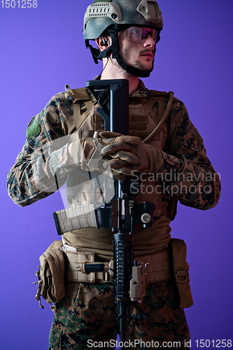 Image of modern warfare soldier purple backgorund