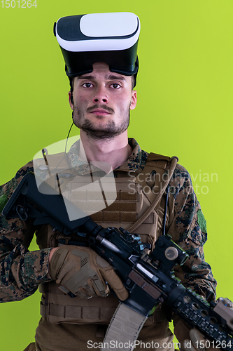 Image of soldier virtual reality green background