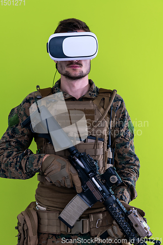 Image of soldier virtual reality green background