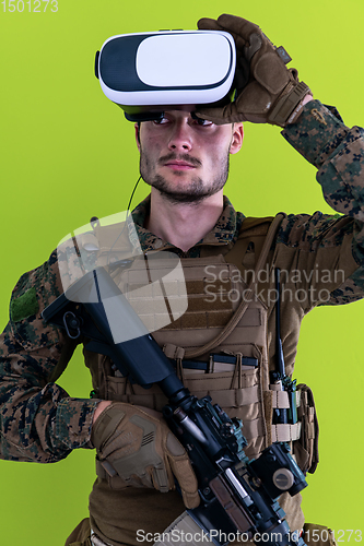 Image of soldier virtual reality green background