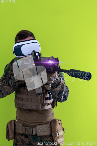 Image of soldier virtual reality green background