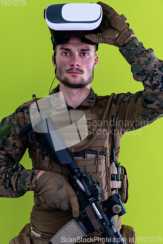 Image of soldier virtual reality green background