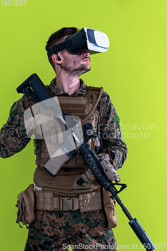 Image of soldier virtual reality green background