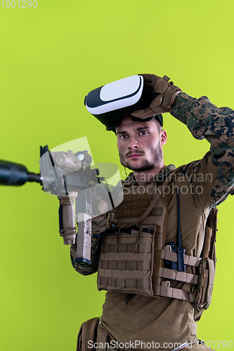 Image of soldier virtual reality green background