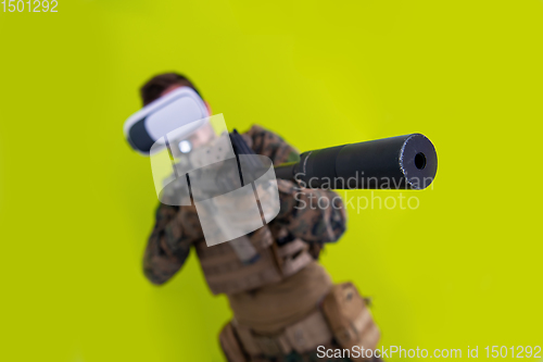Image of soldier virtual reality green background