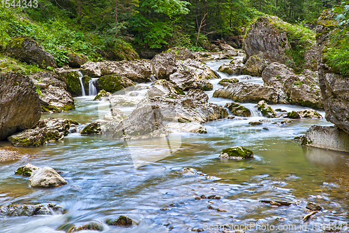 Image of Silky mountain river, rocky scene