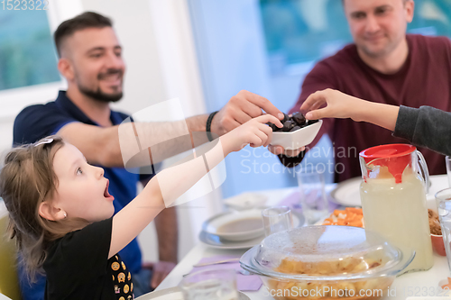 Image of Eid Mubarak islamic family have Iftar dinner during Ramadan fest