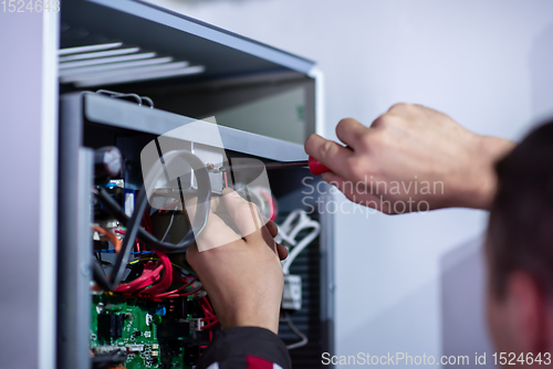 Image of electrician engineer working with electric cable wires