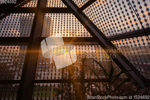 Image of sunset through a glass roof