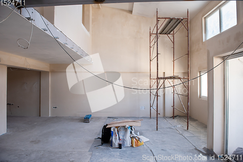 Image of interior of construction site with scaffolding