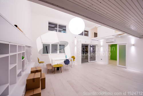 Image of Interior of empty stylish modern open space two level apartment