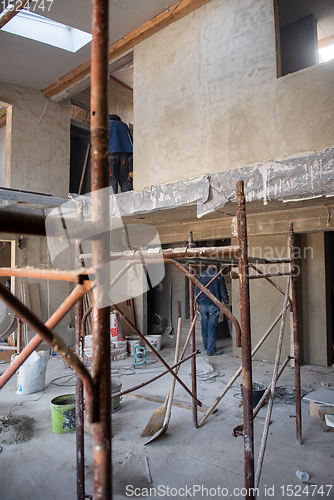 Image of interior of construction site with scaffolding