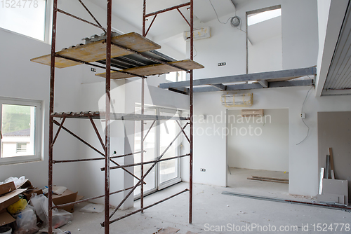 Image of interior of construction site with scaffolding