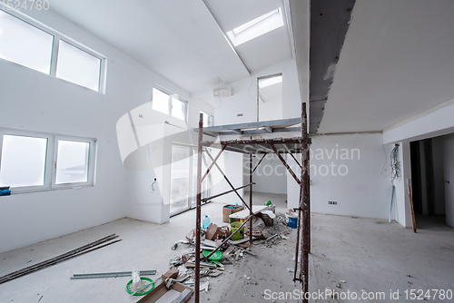 Image of interior of construction site with scaffolding