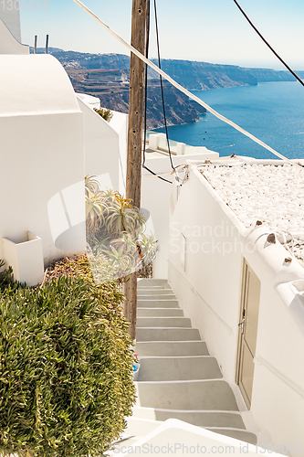 Image of typical little street in santorini in greece in cyclades