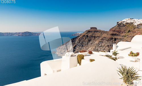 Image of view of Santorini caldera in Greece from the coast