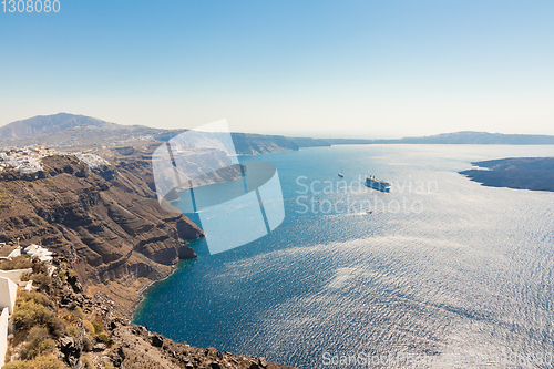 Image of view of Santorini caldera in Greece from the coast