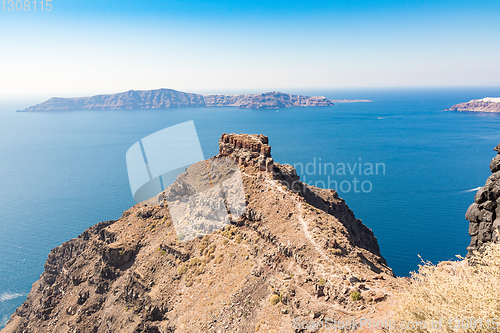 Image of view of Santorini caldera in Greece from the coast
