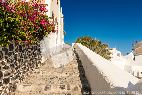 Image of typical little street in santorini in greece in cyclades