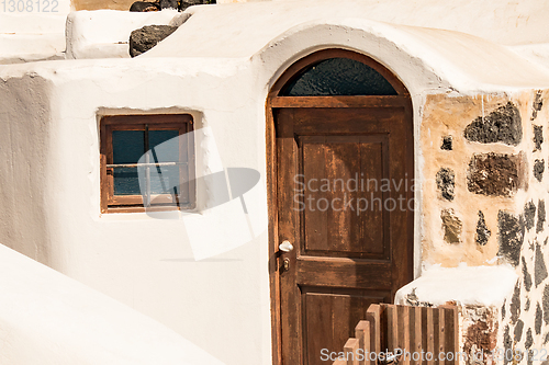 Image of typical architecture of houses on the island of Santorini in Gre