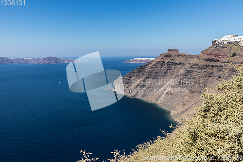 Image of view of Santorini caldera in Greece from the coast
