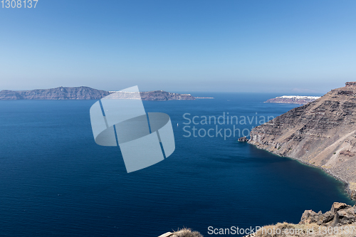 Image of view of Santorini caldera in Greece from the coast