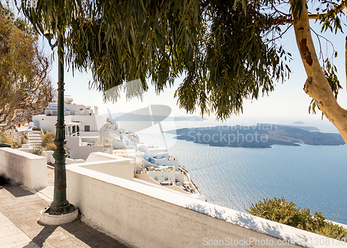 Image of view of Santorini caldera in Greece from the coast