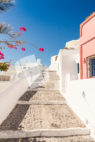 Image of typical little street in santorini in greece in cyclades