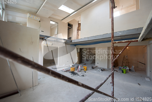 Image of interior of construction site with scaffolding