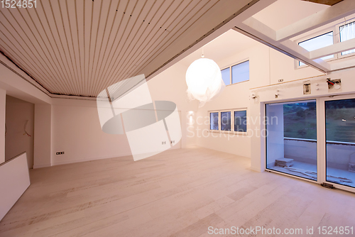 Image of Interior of empty stylish modern open space two level apartment