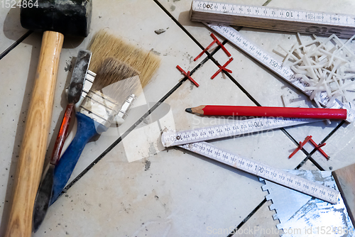 Image of Ceramic tiles and tools for tiler