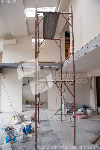 Image of interior of construction site with scaffolding