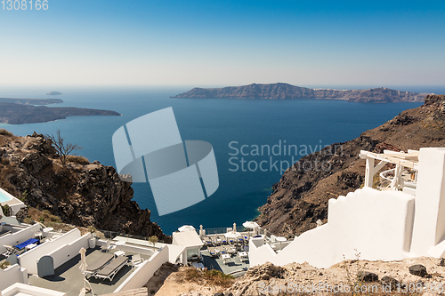 Image of view of Santorini caldera in Greece from the coast