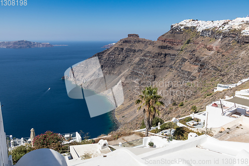 Image of view of Santorini caldera in Greece from the coast