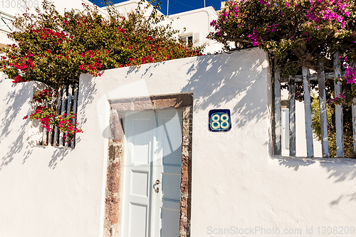 Image of typical architecture of houses on the island of Santorini in Gre