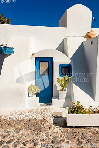 Image of typical architecture of houses on the island of Santorini in Gre
