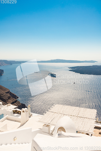 Image of view of Santorini caldera in Greece from the coast