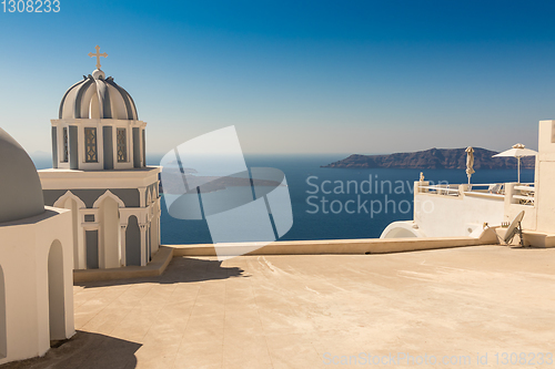 Image of typical Santorini church in Greece in the Cyclades