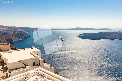 Image of view of Santorini caldera in Greece from the coast