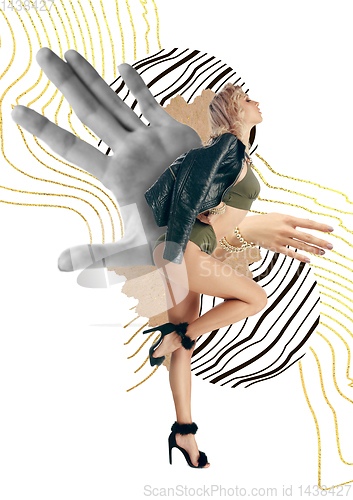 Image of Creative fashion collage with beautiful young woman