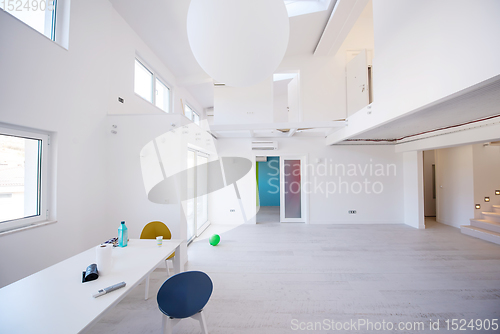 Image of Interior of empty stylish modern open space two level apartment